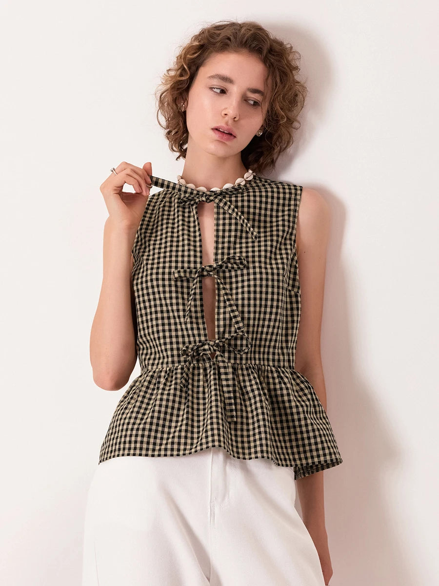 Layla Gingham Bow-Tie Peplum Top