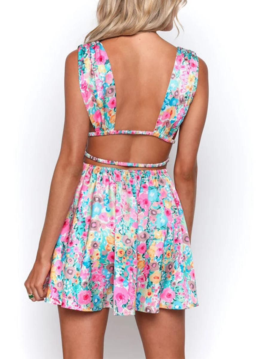 Floral Backless Mini Dress