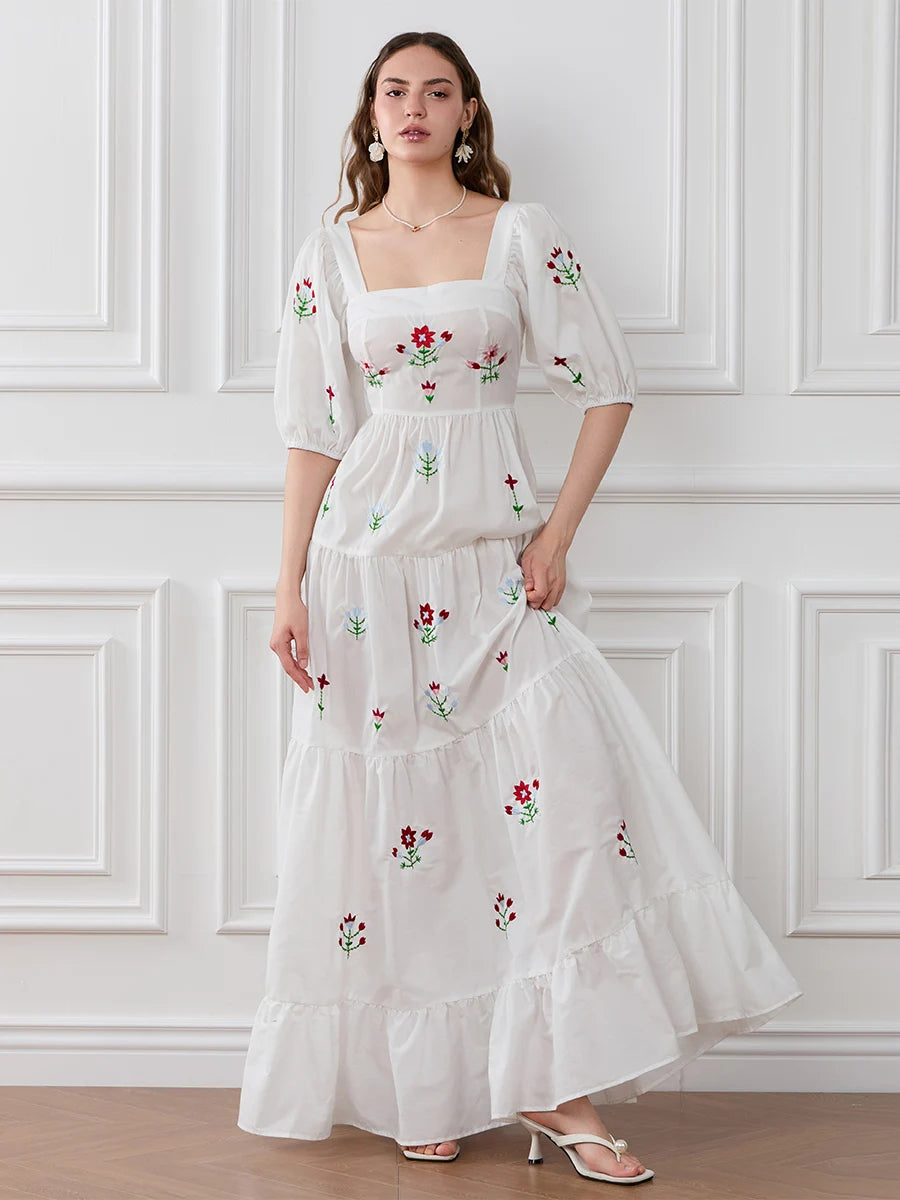 Back View of Janelle Embroidered Maxi Dress