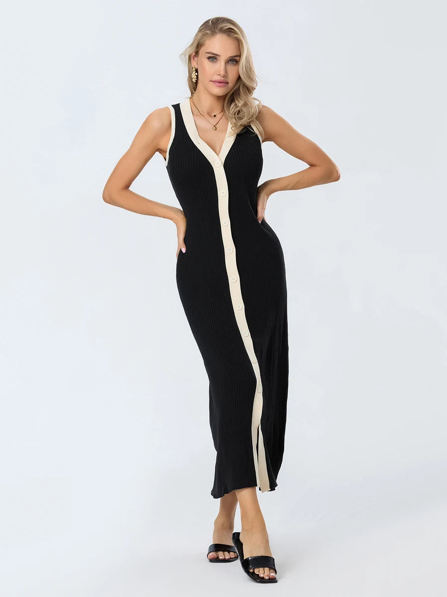 Button Front Ribbed Dress