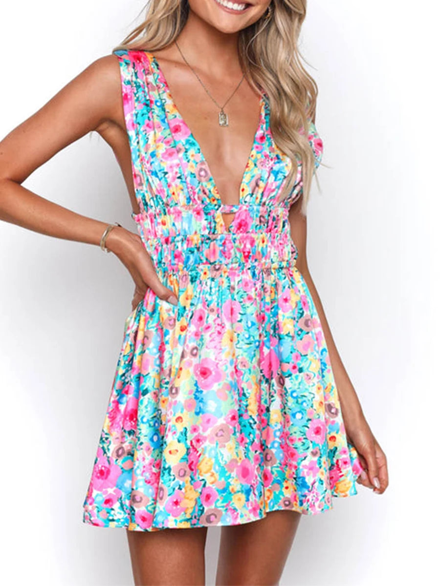 Floral Backless Mini Dress